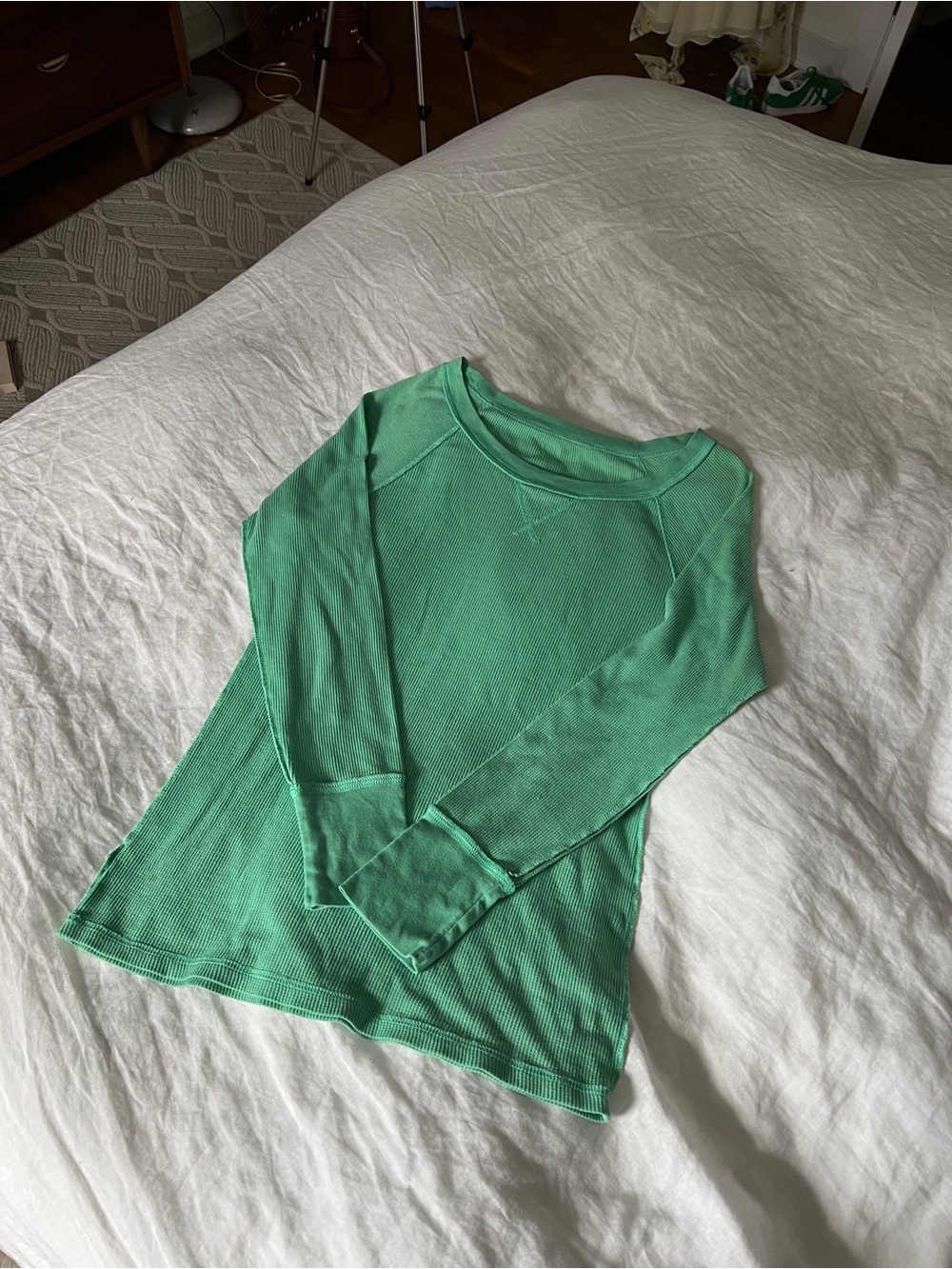 Women’s Vintage Waffleknit Lightweight Green Long-Sleeve Thermal Top